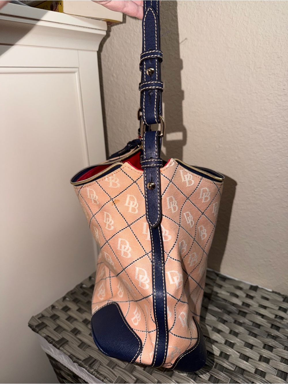 Dooney & Bourke Peach and Navy Monogram Shoulder Bag - Picture 8 of 16